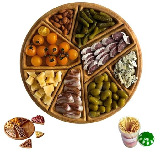 Puzzle-Serviertablett Aus Holz Für Lebensmittel Mit 8 Herausnehmbaren Fächern, Lustiges Unterteiltes Serviertablett Für Obst, Nüsse, Fleisch, Dips, Couchtischtabletts Für Wohnzimmer(1pc)