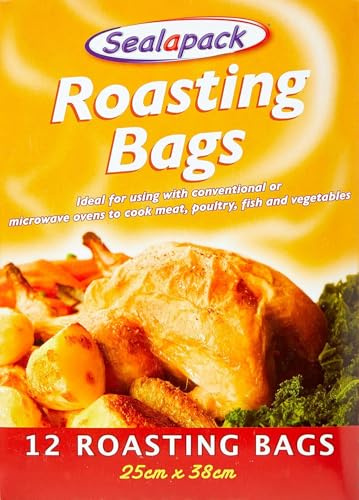 M1SS 72 x Roasting Bags - 25cm x 38cm for Ovens and Microwaves Perfect Flavour Seal Cooking Bags for Roasting Chicken Fish Meat Turkey and Vegetables Medium Size (6 Packs of 12 Bags)