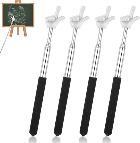 4 Stück Zeigestab Ausziehbar, Zeigefinger Stab, Teleskop Lehrer Zeiger | Edelstahl Schwarz Mini Finger Zeigestock für Kinder Klassenzimmer, Präsentation, Lesungen