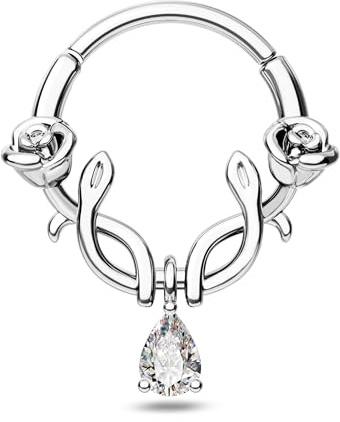 CM Crareesi Mania Septum Piercing Schmuck Rose & Schlange Helix Ring Silber Baumeln Daith Ring Tropfen CZ Knorpel Ohrring Piercing 316L Chirurgenstahl Septum Clicker für Frauen 8 10 mm