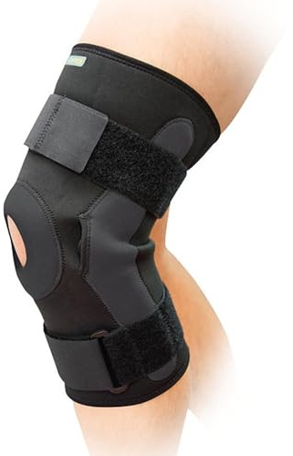 REMEDIA ONE Tutore Ginocchio con Stecche Laterali in Neoprene, Taglia S | Ginocchiera per Legamenti, Tutore Ginocchio Menisco Ambidestro, Cerniere Laterali, Cinghie Regolabili, Nera