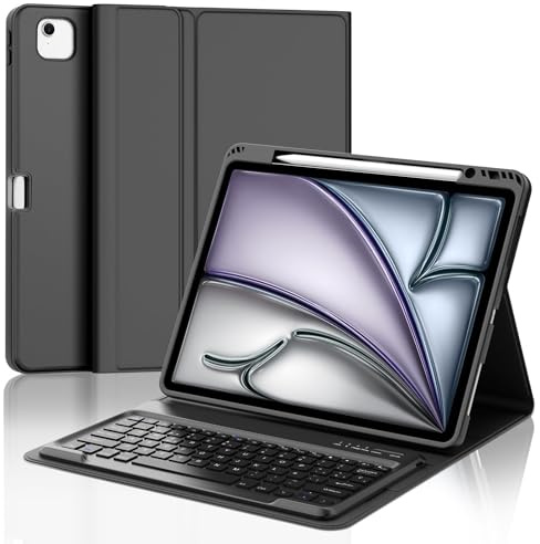 IVEOPPE Funda Teclado para iPad Air 13 M4 2026/M3 2025/M2 2024 13 Pulgadas | Capa Keyboard QWERTY Español Ñ, Bluetooth Magnético Desmontable Recargable Teclado con Portalápices, Negro