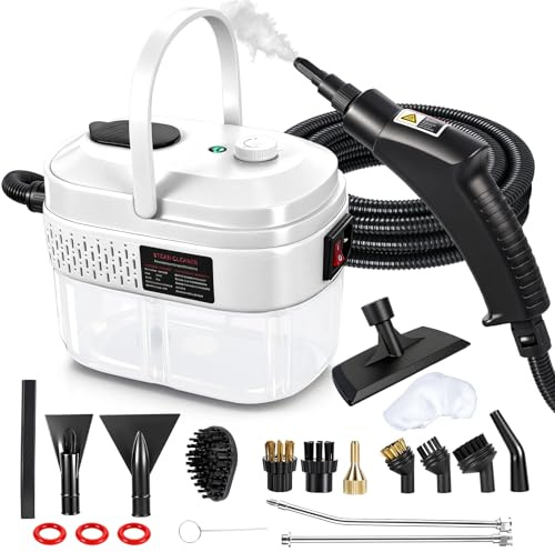 Dampfreiniger Handgerät mit 14 Zubehör, 1500W Mehrzweck Steam Cleaner, Dampfdruck 3Bar, Aufheizzeit 15s, 1400ML Tank Handdampfreiniger für Alles Boden Reinigung, Fenstern, Sofas, Fugen, Auto