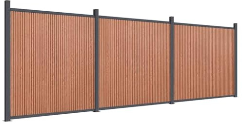 Yisssmeng 526 x 186 cm - Marron - Élément de clôture de jardin en WPC - Avec poteaux en aluminium - Design moderne - Robuste et durable - Pour jardin, balcon, terrasse