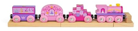 Bigjigs Rail Princess Train | Rosa trälåg | Montessori sagolekset | Järnvägsmodell med glittrar, kakor och presenter | Trälekset för småbarn | lärande gåvor för barn i åldern 18 månader+