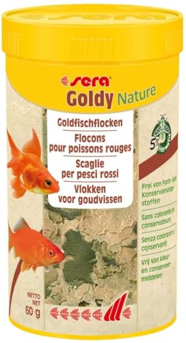 sera goldy ein Goldfischfutter für kleinere Goldfische und andere wählerische Kaltwasserfische mit Präbiotika für verbesserte Futterverwertung, geringere Wasserbelastung & weniger Algen, klassisch, 250 ml