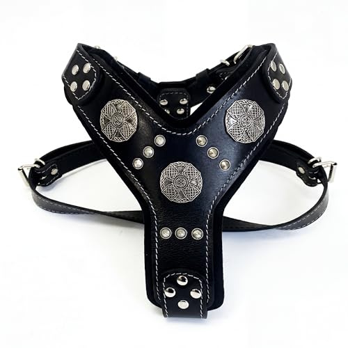 Bestia |Maximus| Leder Brustgeschirr für große Hunde. | Größe L/XL- für einen Brustumfang von 60 cm bis 115 cm, Schwarz, 145 cm