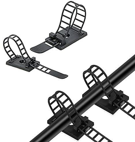 KBNIAN 20 Stück Kabelclips Verstellbare Kabelbinder Selbstklebende Kabelklemme Schwarz Kabelbefestigung Kabel Gurte für Computerkabel, TV-Kabel, USB-Kabel (11,5 * 2,1 cm / 11,3 * 1,8cm)