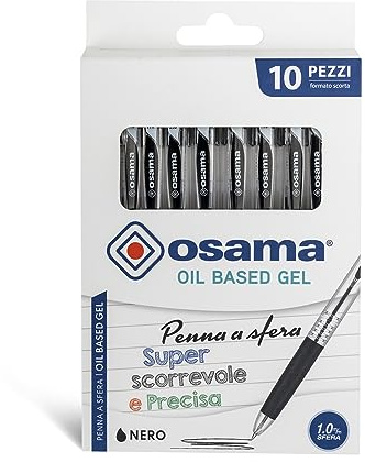 Osama – Gelschreiber-Set mit OBG-Tinte, supergleitend und präzise, 10-Stück-Packung mit 1,0 mm Kugelschreiber mit Kappe, Ideal für Schul- und Schreibbedarf, Büro und Universität, Black