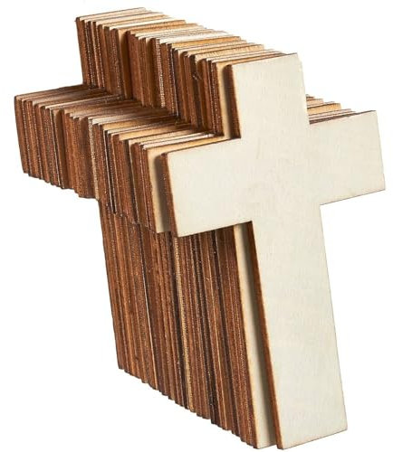 Croix en Bois - Pack de 25 Pièces de Bois Non Traité en Forme de Croix pour les Projets de Bricolage et Loisirs Créatifs - 6,9 x 10,7 cm - 25 Pces