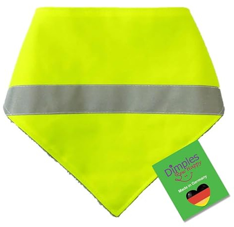 Dimples Hundehalstuch - Hi-Vis Reflektorband Warngelb hohe Sichtbarkeit - Halstuch, Bandana, Dreieckstuch für Hunde und Katzen - Tier Besitzer Geschenk - Handgemachtes Accessoire 45cm