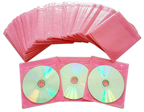 Hochwertige CD-DVD-Hüllen, dickes Vliesmaterial, doppelseitige Nachfüll-Kunststoffhüllen für CD- und DVD-Ordner, Disc-Hülle, 100 Stück (Rosa)