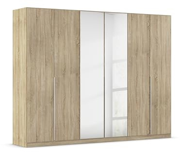 Rauch Möbel Alabama, Kleiderschrank, Farbe Eiche Sonoma, Breite 271 cm | Schrank, 6-türig, mit Spiegel, Zubehör Premium, für Schlafzimmer, Kinderzimmer, Homeoffice, Gästezimmer, Garderobe, Flur