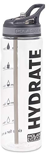 Polar Gear 750ml Tracker Water Bottle With Straw - BPA-Free Reusable Water Bottle With Time Markings – Running Water Bottle Perfect for Gym, Cycling & Work, Black Hydrate