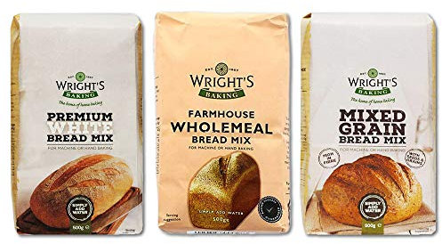 Wright's Baking Bread Mix Selection Pack - Premium White, Farmhouse Wholemeal & Mixed Grain (One of Each 500g Pack)