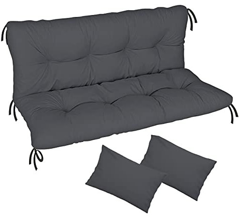 Ferocity Auflage für Hollywoodschaukel 120x50x50 Gartenbankauflage und 2 Kissen Palettenauflage Bankauflage Sitzkissen und Rückenkissen Polsterauflage Matratze Gartenpolster, Graphit [133]