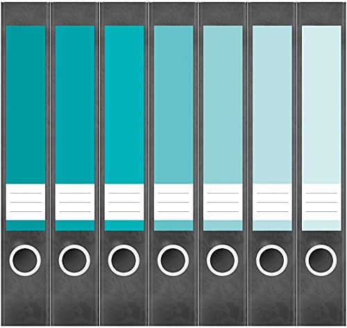 Etiketten für Ordner | Farben Mix Türkis Hellblau | 7 Aufkleber für schmale Ordnerrücken | Selbstklebende Design Ordneretiketten Rückenschilder