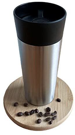 TRINKBASIS Thermobecher Edelstahl schwarz klein 350 ml 100% dicht extra Auslaufsicher für Auto 360° Trinken Schnellverschluss Druckknopf coffemug to go spülmaschinengeeignet doppelwandig