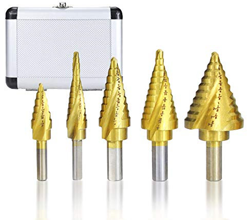 5 Stück HSS Stufenbohrer Set Titanbeschichtet Imperial Dreieckschaft Kernbohrer Sprial Holz Metall Lochschneider