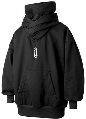 HISITOSA Men's Fleece Double Neckline Hoodie with Neck Gaiter Techwear