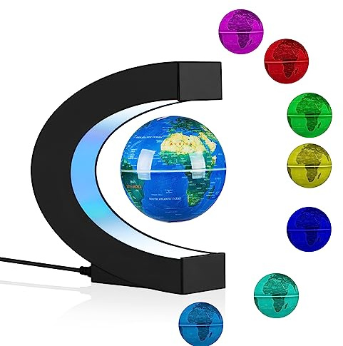 Schwebender Globus, mehrfarbig wechselnder rotierender schwimmender Globus mit LED-Licht, Magnetschwebebahn, Weltkarte, Globen, Nachtlichter, Schreibtischdekoration, Lampe, einzigartige Geschenke