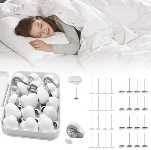 MQUPIN Clips de fijación de edredón, 16 Clips de Funda de edredón, Clips de fijación Redondos de Hongos con Botones, Soporte de fijación de edredón de Dormitorio con Caja