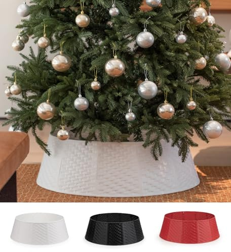 Runder Weihnachtsbaumrock – robuster und langlebiger Weihnachtsbaumkragen – 23,1 cm H 57,9 cm oben und 71,1 cm Bodendurchmesser, gewebtes Design, Weihnachtsbaumrock – 12 Stück Kunststoffring für