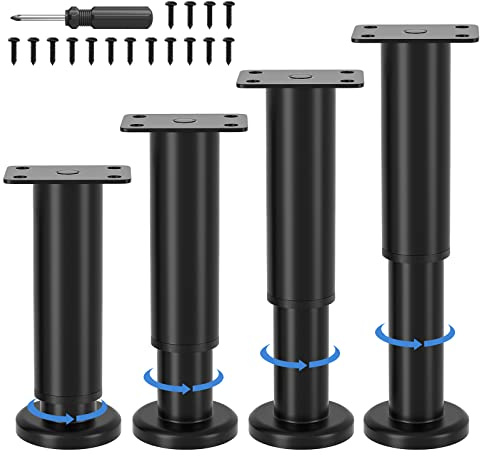 VETIN 4 Stück Möbelfüße Verstellbar, Möbelfüße Höhenverstellbar 12-18cm | Hohe Belastbarkeit, Gummibasis, Metall-Möbelfüsse, Für Schrank, TV-Schrank, Bett, Sofa, Nachttisch, Stuhl & Badezimmerschrank