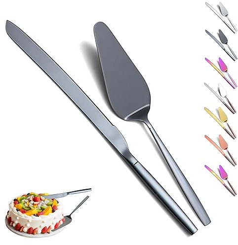 Evanda Schwarzes Tortenheber und Server Set, schwarzes Titan-Beschichtungs-Tortenstück, Tortenheber für Alltag, Hochzeit und Geburtstage, spülmaschinenfest