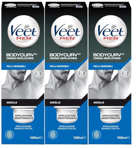 Veet For Men Enthaarungscreme für Herren für empfindliche Haut, entfernt Haare in 5 Minuten, dermatologisch getestete Formel - 3 Flaschen à 100 ml