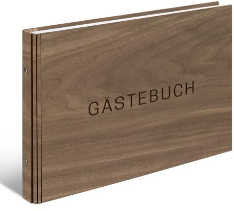 Hochzeit Gästebuch echtes Holz DIN A4 Buch - Schlicht - mit 72 Blatt / 144 Seiten Naturpapier Weiß