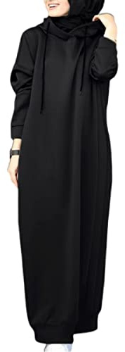 Womens Maxi Long Hoodie Dress Pullover Sweatshirt for Muslin Girl Spring Fall Autumn Winter Loose Dress (US, Alpha, 3X-Large, 4X-Large, Regular, Regular, Black)