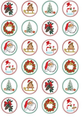 24 x Christmas Edible Cupcake toppers wafer paper Rice Fairy Cake Decorations Santa Snowman Tree Jingle Bells