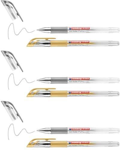 edding 2185 Gelroller - gold, silber (metallic) - 2 Stifte - 0,7 mm - Gelstifte zum Schreiben, Malen, Mandala, Bulletjournal - Gelschreiber, Gelmalstifte (Packung mit 3)