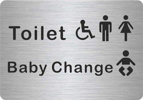 Customcard Ltd Toilets and Baby Change sign–high quality, brushed silver finish with tape on the back