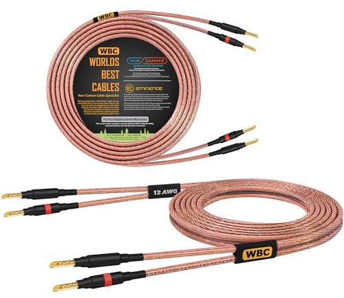 WORLDS BEST CABLES Van Damme 2 x 4.00 mm2 (2x 12AWG) - 3 Meter – 99.99% UP-LCOFC Figure-8 Audiophile Hi-Fi Speaker Cable Pair w/Eminence Gold Plated Banana Plugs