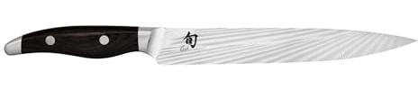 KAI Shun Nagare Black Schinkenmesser 23 cm Klingenlänge - 72 Lagen Damaszenerstahl VG 2 & VG 10 Dual-Core-Klinge - Pakkaholz schwarz - Handgefertigt in Japan - Fleischmesser geschmiedet
