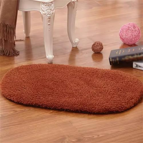 Reyox Badezimmerteppich Oval, Flauschig Badematte rutschfest, Weicher Absorbent Teppich für Badezimmer Wohnzimmer Schlafzimmer Braun 60x90cm