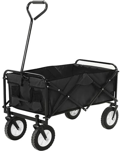 JupiterJX Folding Trolley With Wheels, Collapsible Festival Cart For Camping, Garden, Beach, Outdoor, Picnic, Transport 80KG Capacity, Portable Shopping Wagon Utility Cart Black