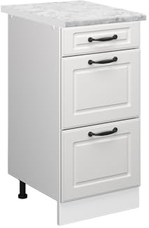 Vicco Küchenunterschrank R-Line, Weiß Landhaus, 40 cm | MDF-Front · AP Marmor inkl. · Höhenverstellbare Füße · Metallgriffe · ✓ Frei kombinierbar