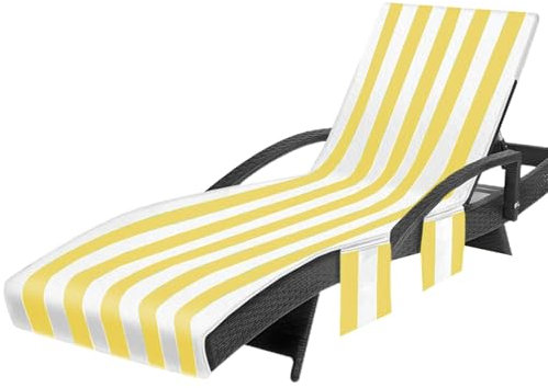 Beach Chair Towel | Lounge Chair Towel | Beach Chair Cover Pockets | Stripe Pool Chair Towel, Soft Beach Chair Cover, Lounger Chair Towel, Hotel Pool Chair Cover, Sunbathing Chair Towel