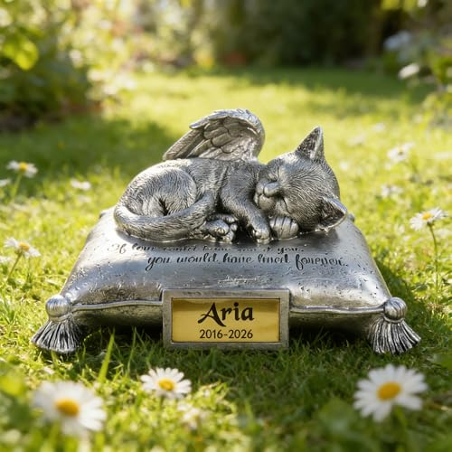 Engel Katze Memorial Urnen Personalisierte Katze Garten Statue Argent Haustier Urnen für Katze Schlafende Katze Grab Urnen Pet Memorial Ornament