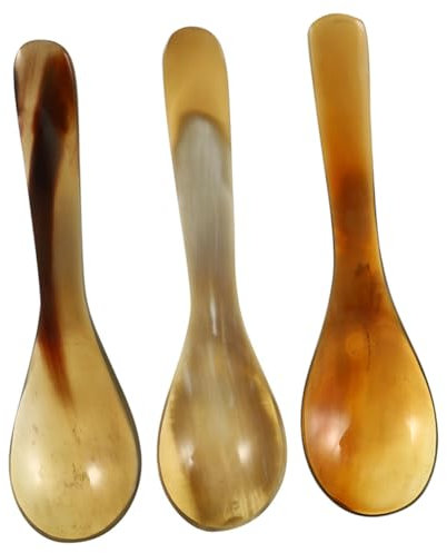 Amosfun 3pcs Ox Horn Dessert Spoons Small Sugar Spoon Vintage Style for Honey Beverages Tea Cake