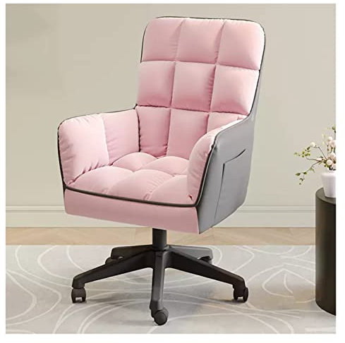 Drehsessel mit hoher Rückenlehne und Rollen für Wohnzimmer, rosa Stoff, gepolstert, Einzelsofa, Stuhl, Computertisch, Bürostuhl, Schminktisch, Sessel, bequemer Loungesessel zum Lesen