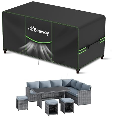 BEEWAY Gartenmöbel Abdeckung Wasserdicht V2.0 250x210x92cm, Schutzhülle Abdeckplane für Gartentische Terrassenmöbel Möbelsets - 420D Oxford Gewebe, Anti-UV, Winterfest