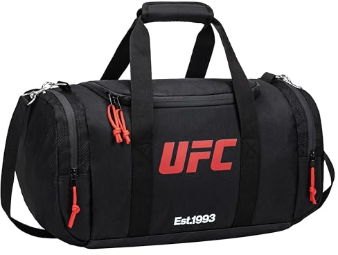 UFC Ultimate Fighting Championship - Offizielle Sporttasche, Schwarz, Polyester, 50 x 26 x 26 cm, 1 großes Hauptfach + 3 Taschen
