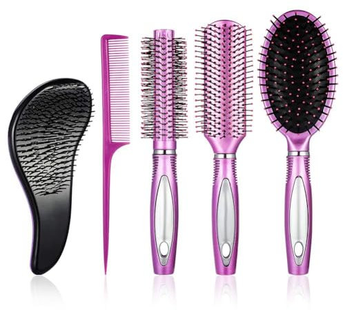 Halinuia Set Pettini e Spazzole per Capelli, Spazzola Districante Spazzola Rotonda Piatta, Pettine Denti Stretti, Kit Spazzole Professionali Parrucchiere per Capelli Ricci Lunghi Folti Fini