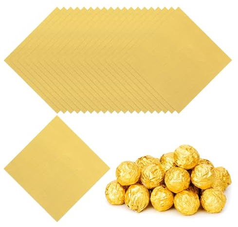 PATIKIL 100 Stück Folie Papier Wrapper, 12x12 cm Aluminiumfolie Bonbonpapier, Feines Gitter Schokolade Verpackungen für Bonbonpapier Ostern, Süßigkeiten und Pralinen, Gold