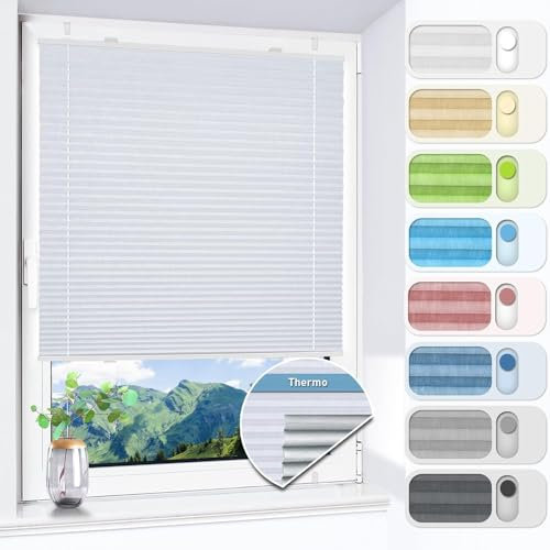 HOMEDEMO Plissee ohne Bohren verdunkelung, Thermo Plisseerollo Klemmfix, Weiß 90x200cm(BxH) Verdunklungsplissee 100% lichtundurchlässig für Fenster, Blickdicht Sichtschutz Sonnenschutz