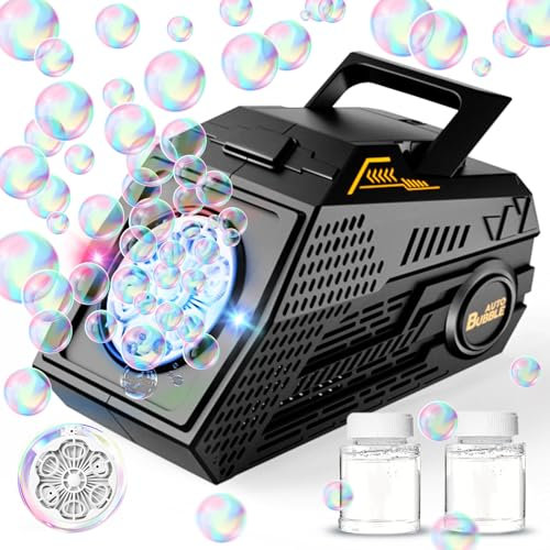 Machine à Bulles Automatique Portable et Rechargeable pour Enfants - 10000+ Bulles par Minute avec 6 Grands Trous/2 Solutions pour Extérieur Mariage Fête, Noir